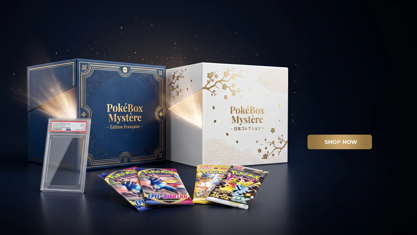Box PokéBox Mystère France et Japon, boosters et carte gradée