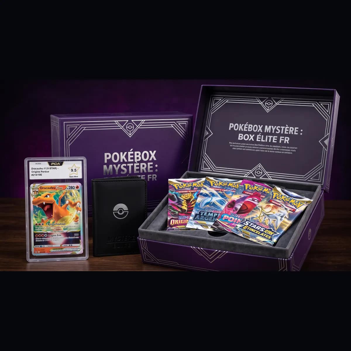 Box Élite FR PokéBox Mystère - Carte Pokémon gradée note 9,5 ou plus et boosters français scellés