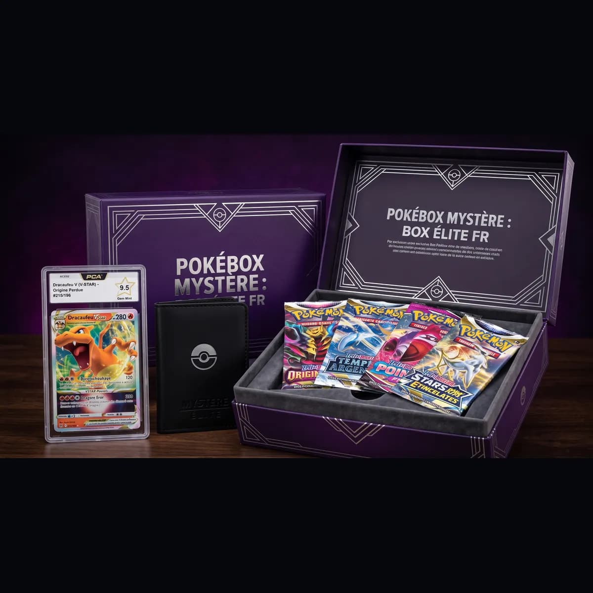 Box Élite FR PokéBox Mystère - Carte Pokémon gradée note 9,5 ou plus et boosters français scellés