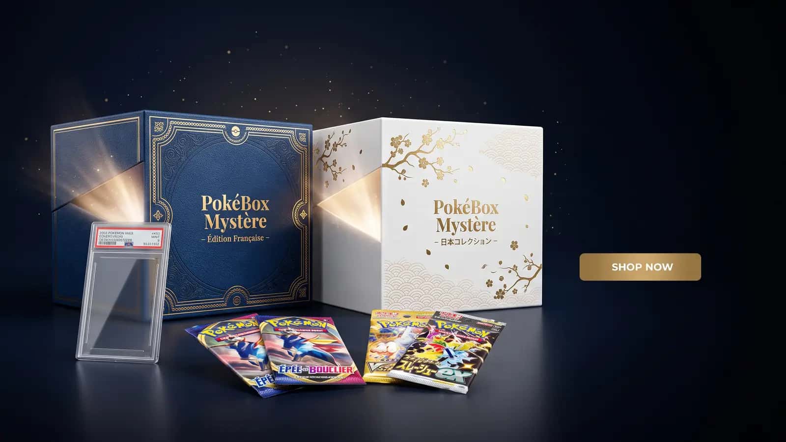 Box PokéBox Mystère France et Japon, boosters et carte gradée